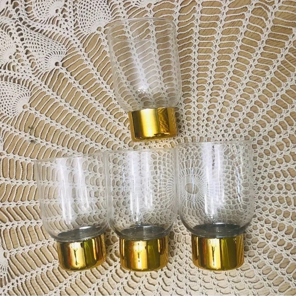 Guilia Gold  Whisky 🥃 Clear Glass Gold Paint Ring Vase  Danish Design Set Of 4